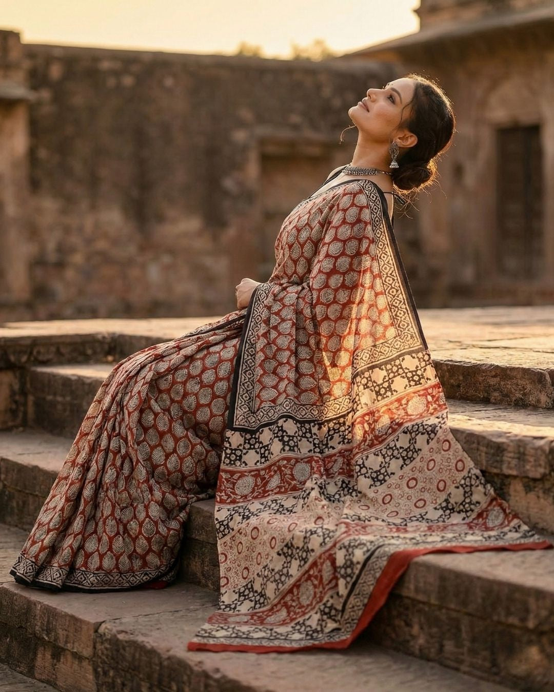 Taramati Ajrakh Kalaamkari Saree