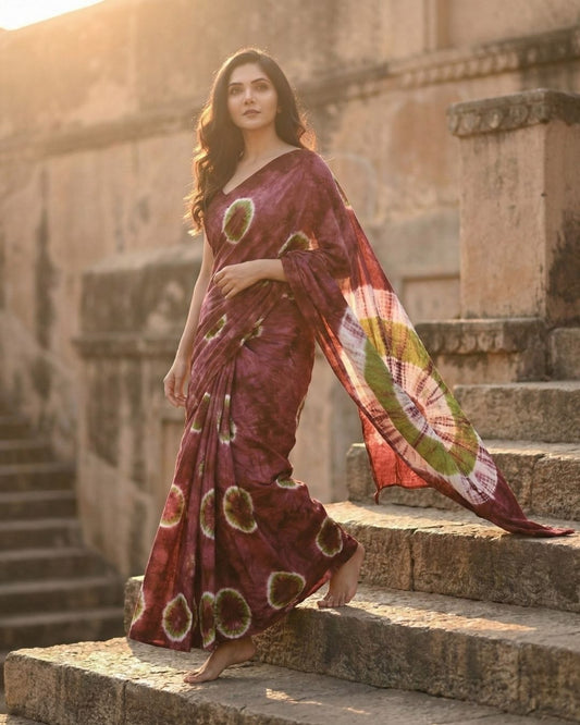 Aabha Maroon Shibori Saree