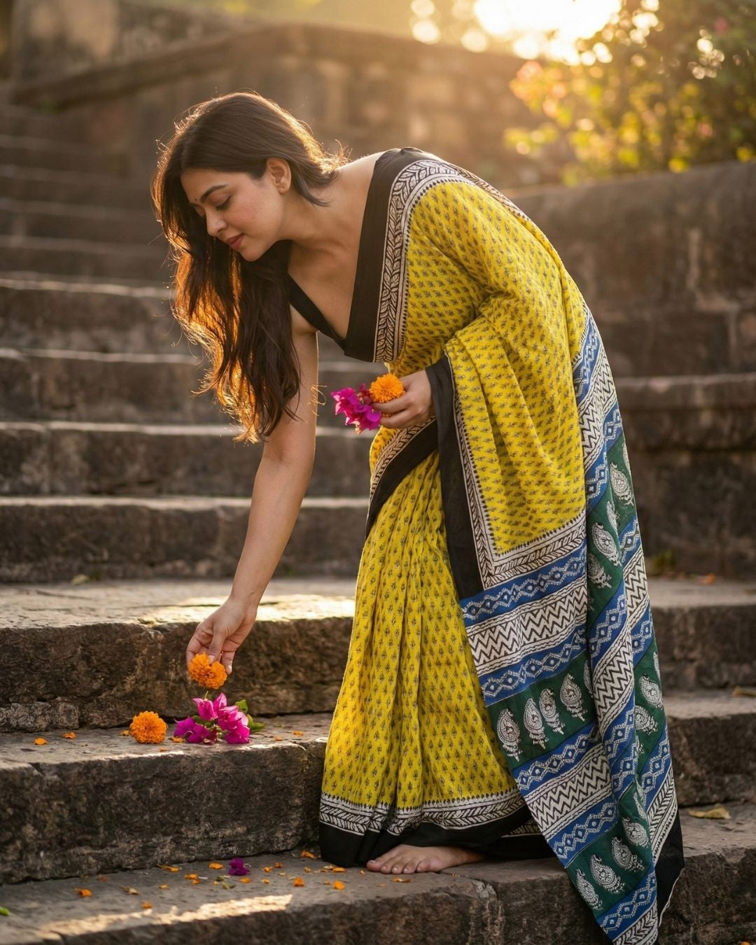 Kesar Rekha Handblock Saree