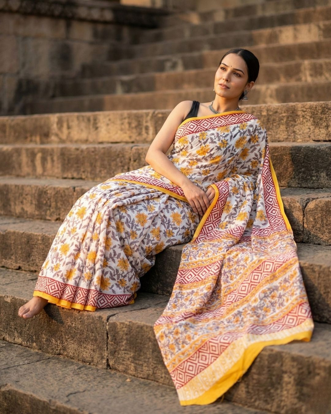 Sunehri Phool Handblock Saree