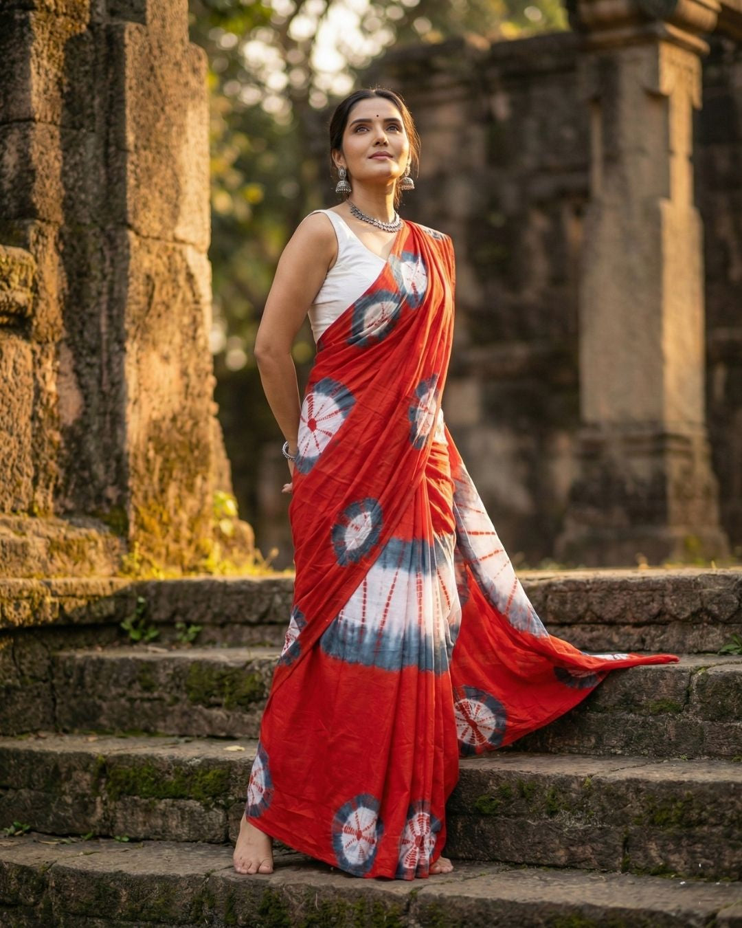 Rangchakra Red Tie-Dye Saree