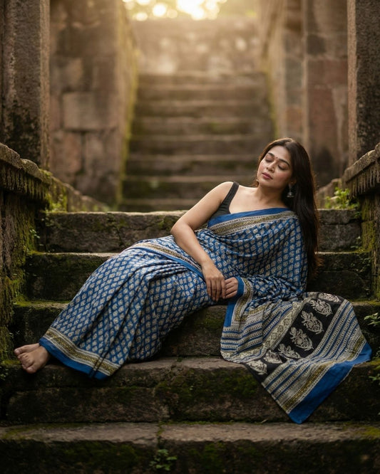 Neelvandana Ajrakh Border Saree