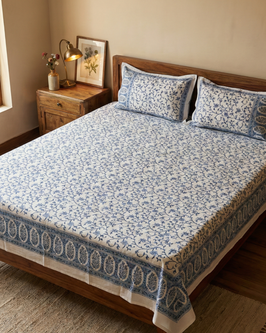 Blue Vine Jaipuri Block Print Bedsheet Set