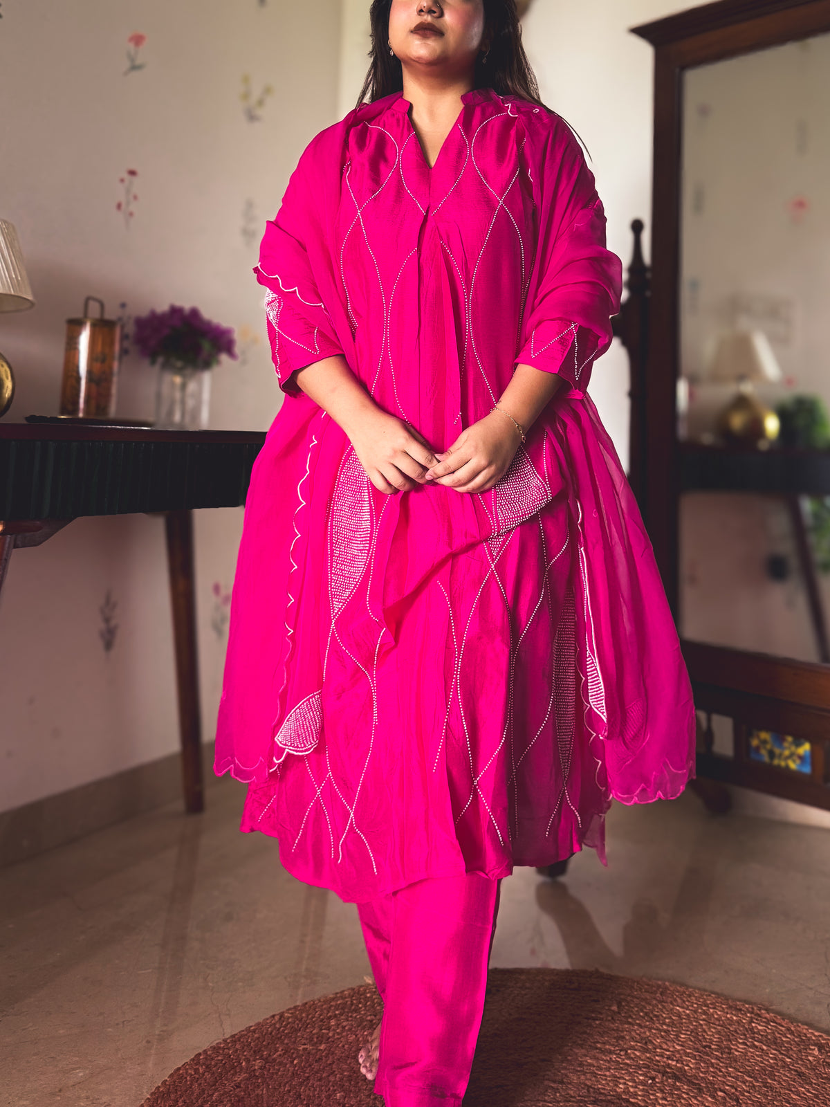Geet Fuchsia Hand-Embroidered Kurta Set