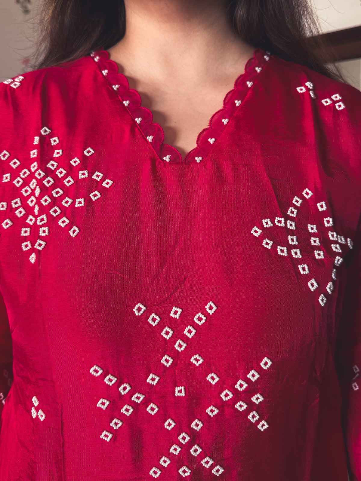 Nisha Ruby Pink Pearl-Embroidered Kurta Set