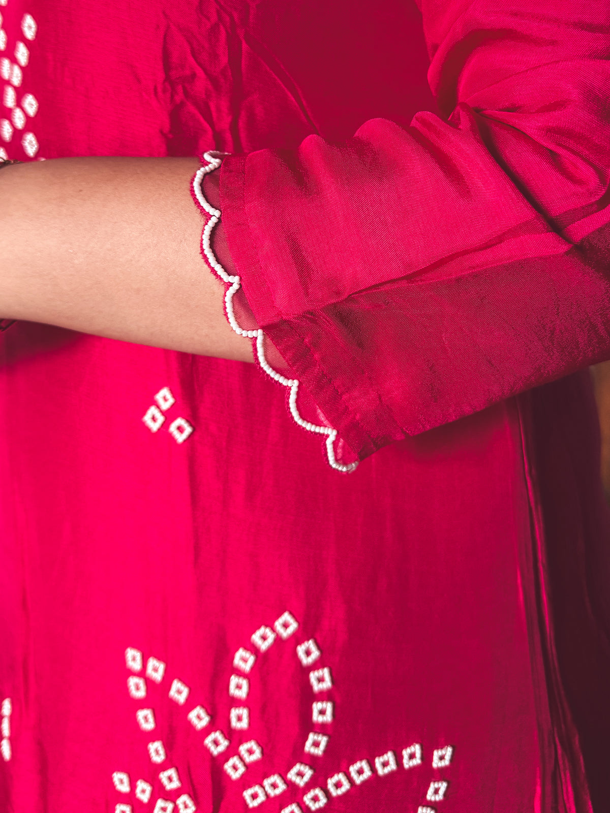 Nisha Ruby Pink Pearl-Embroidered Kurta Set
