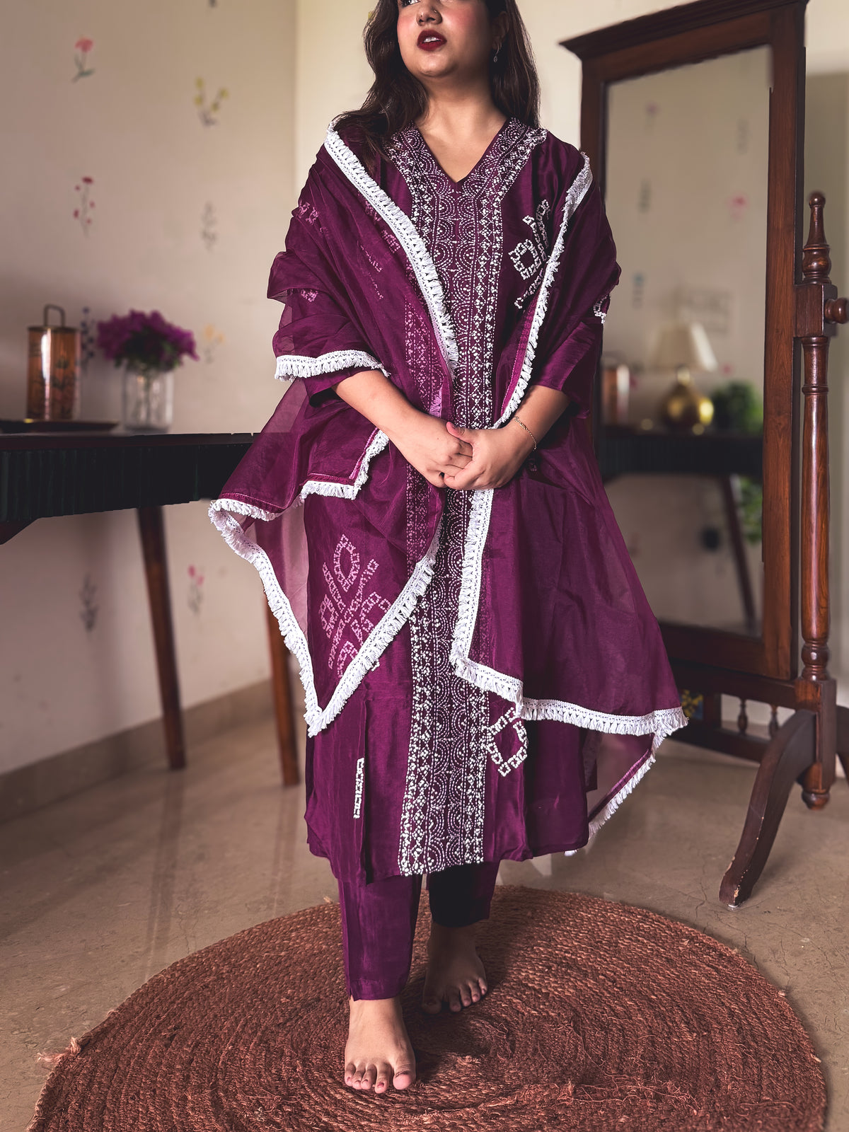 Paro Wine Hand-Embroidered Kurta Set