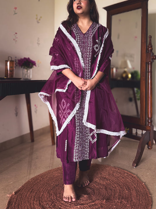 Paro Wine Hand-Embroidered Kurta Set