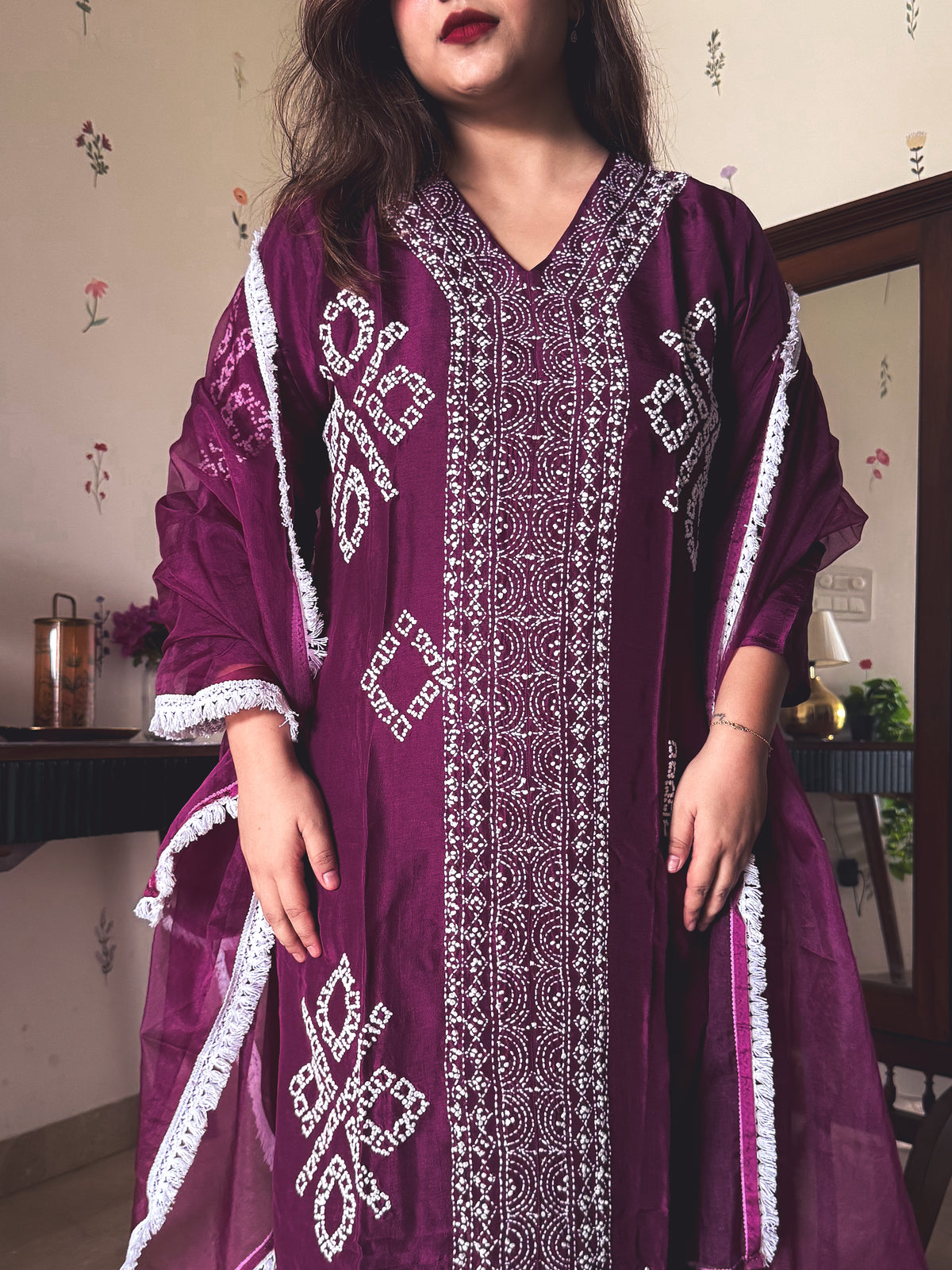 Paro Wine Hand-Embroidered Kurta Set