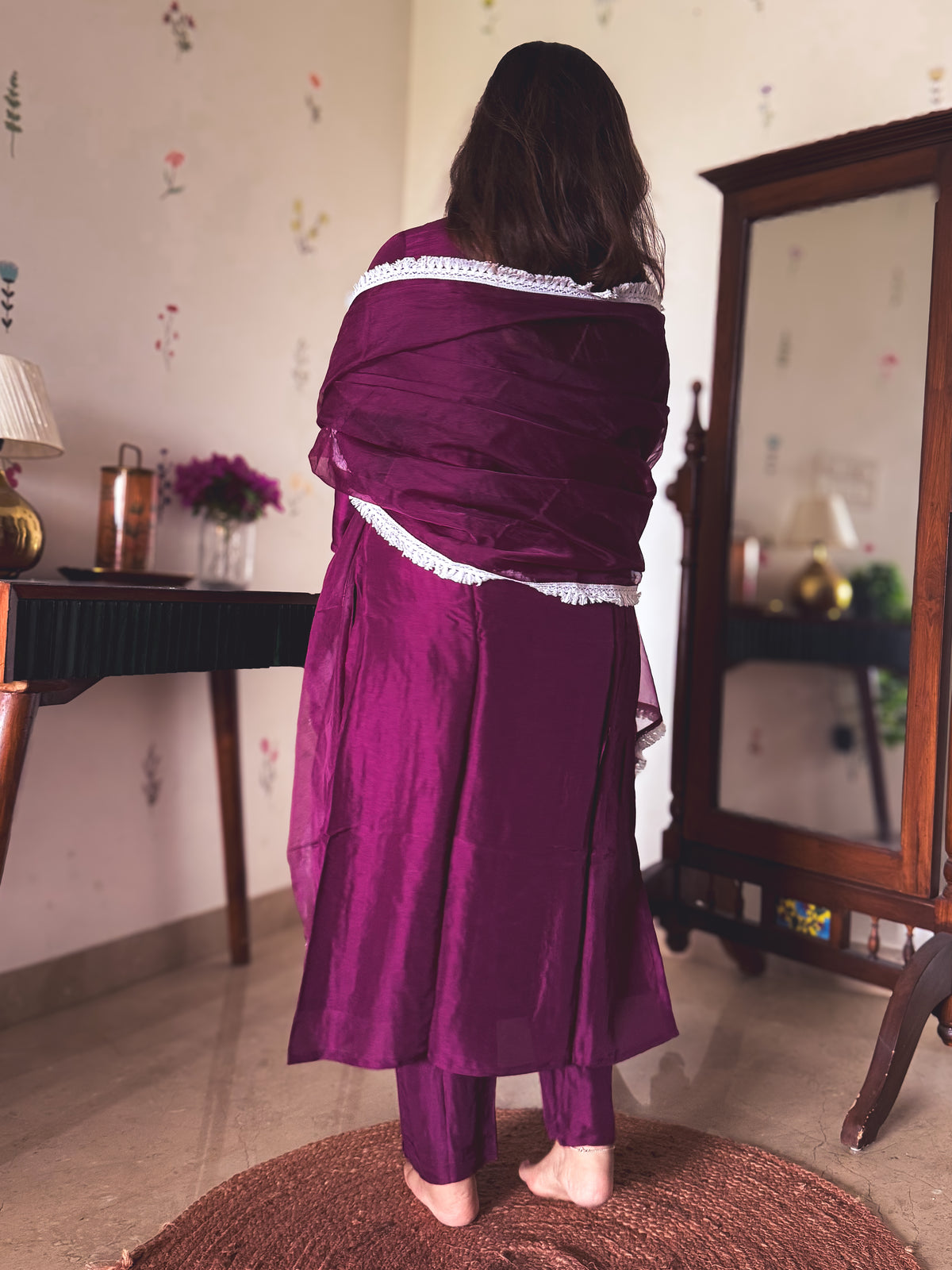 Paro Wine Hand-Embroidered Kurta Set