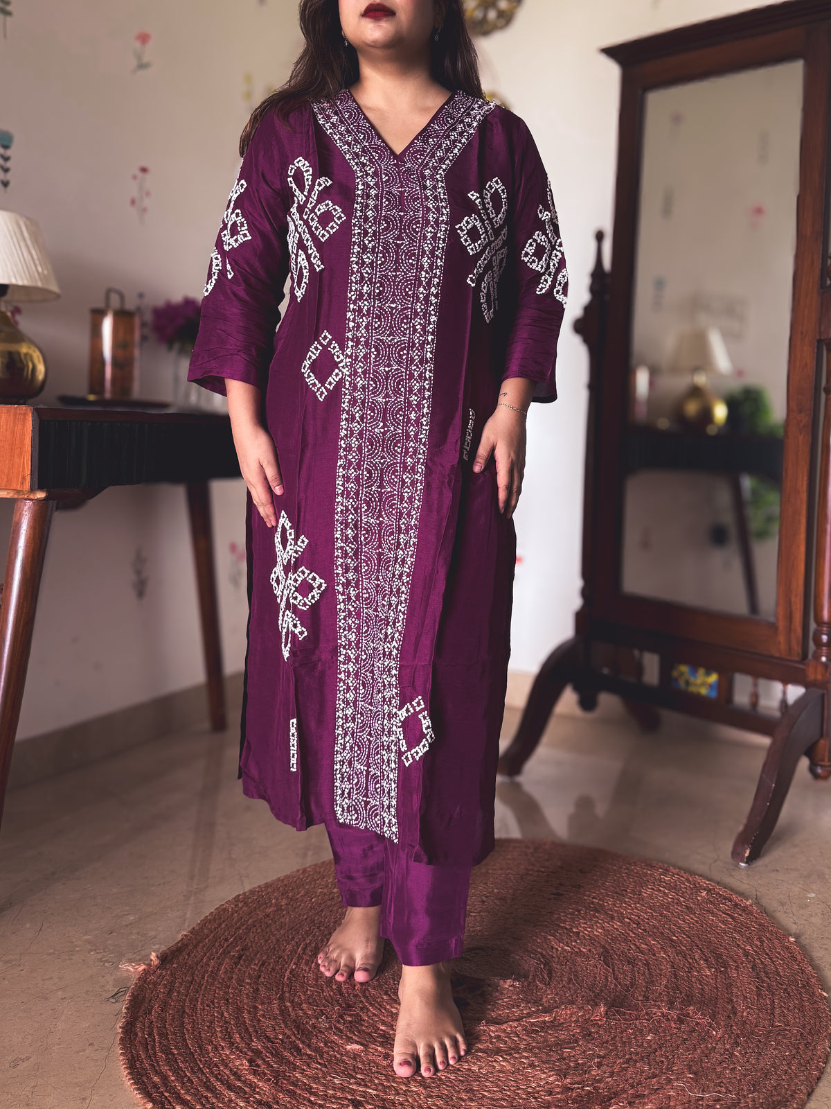 Paro Wine Hand-Embroidered Kurta Set
