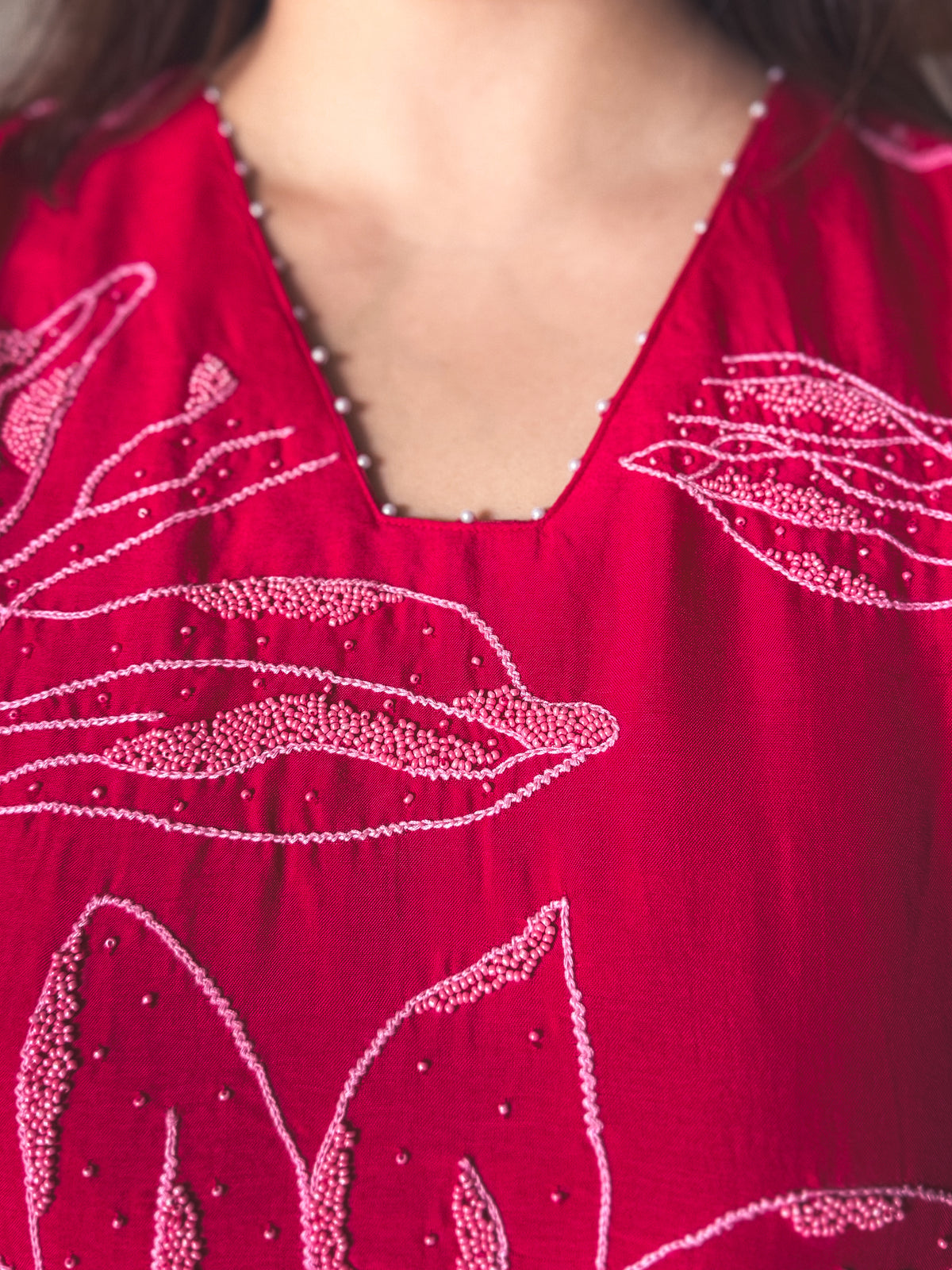 Anjali Red Hand-Embroidered Kurta Set