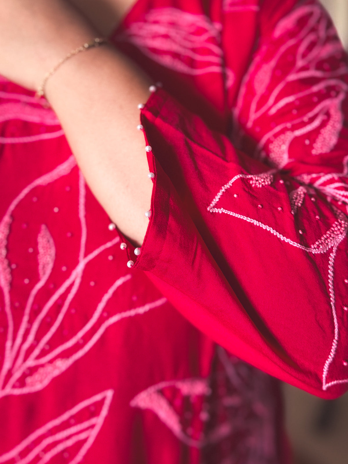 Anjali Red Hand-Embroidered Kurta Set