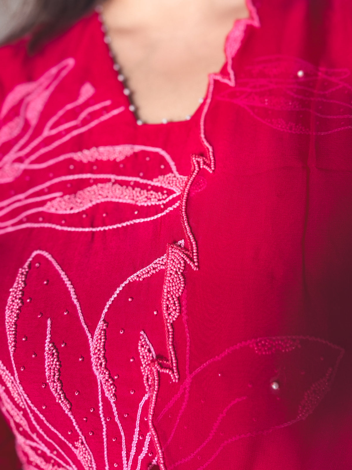 Anjali Red Hand-Embroidered Kurta Set