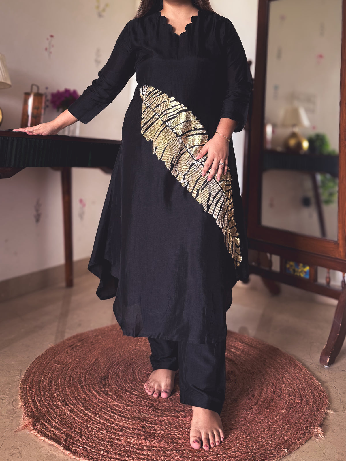 Aisha Black & Gold Sequin Hand-Embroidered Kurta Set