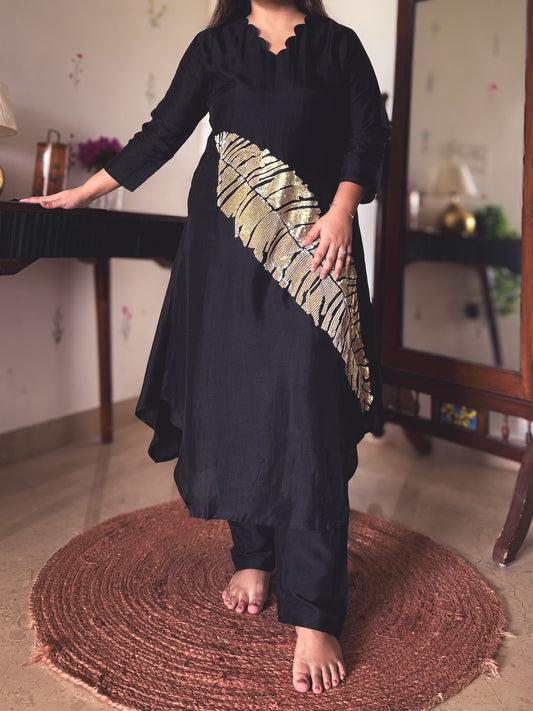 Aisha Black & Gold Sequin Hand-Embroidered Kurta Set