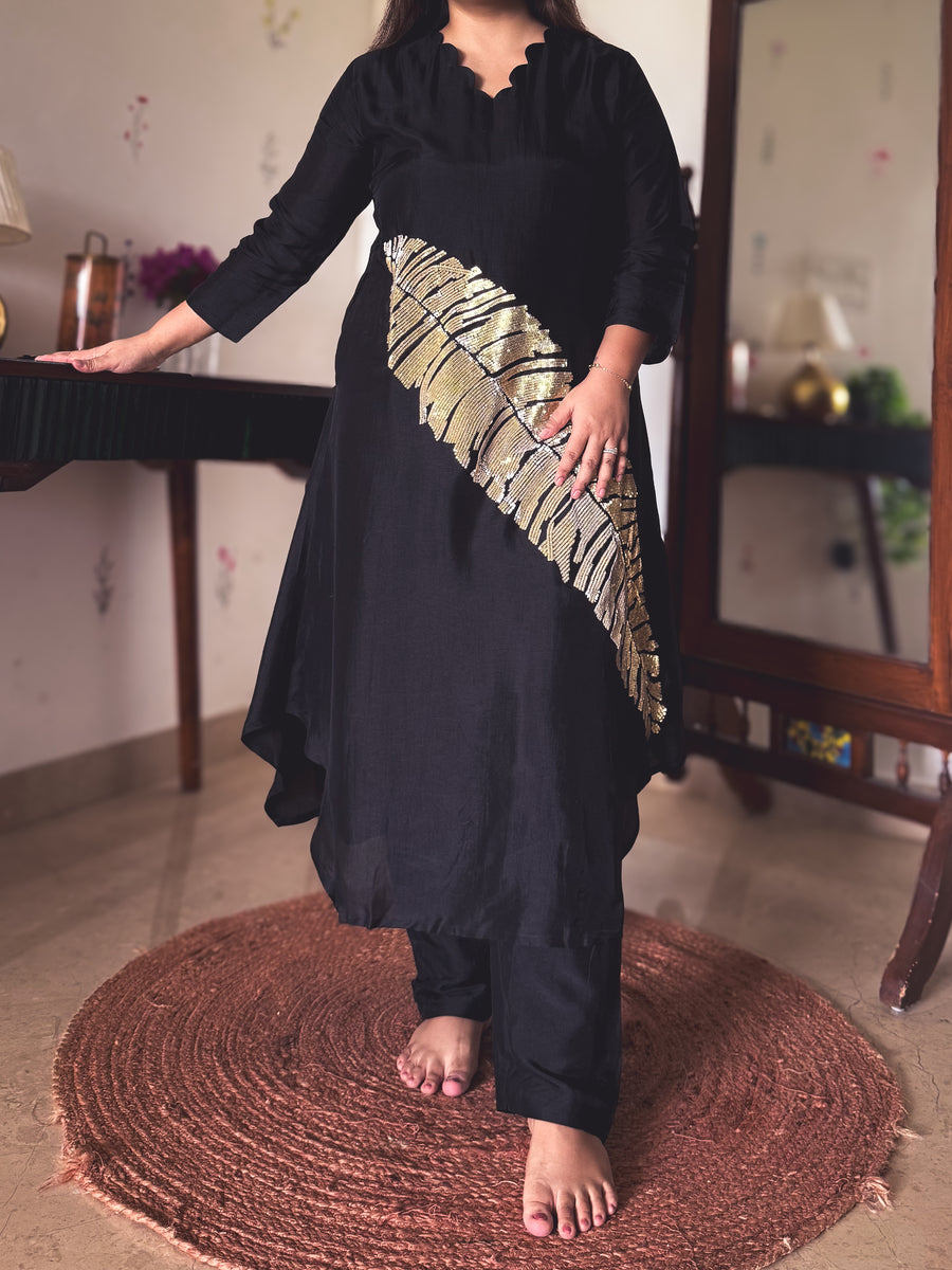 Aisha Black & Gold Sequin Hand-Embroidered Kurta Set