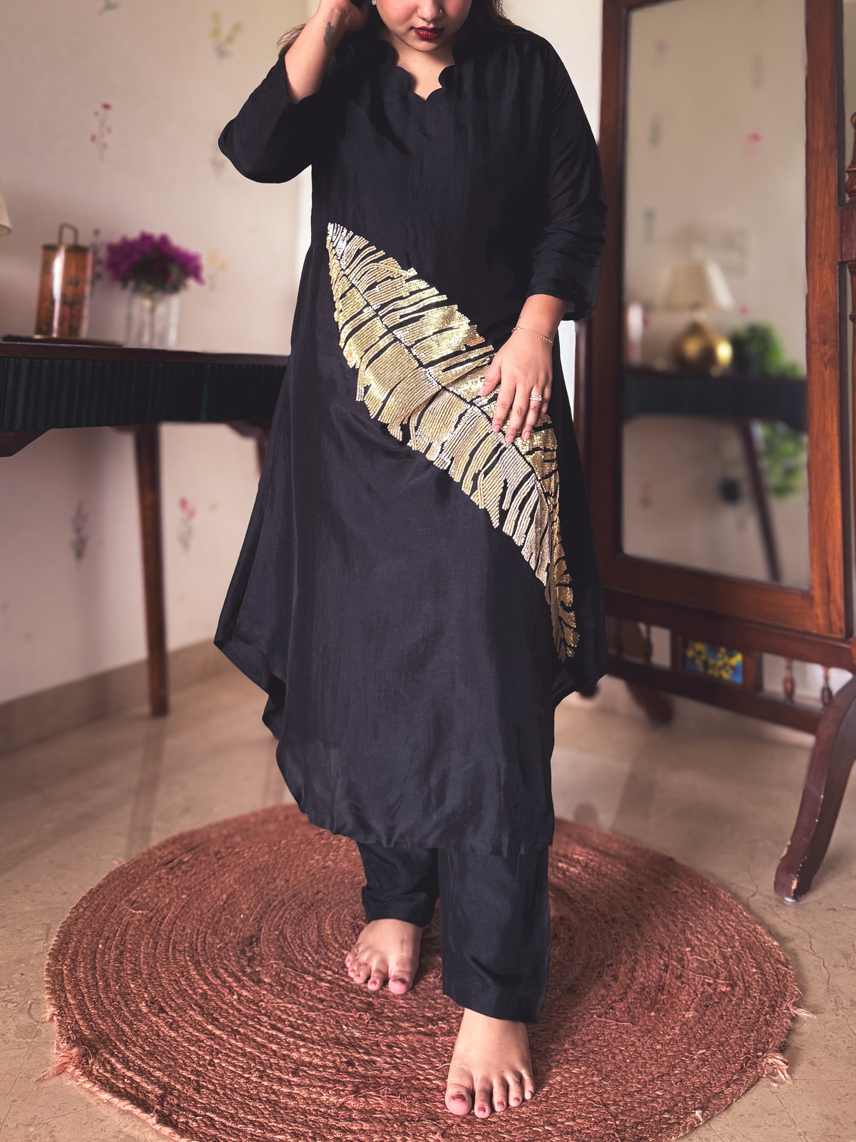 Aisha Black & Gold Sequin Hand-Embroidered Kurta Set
