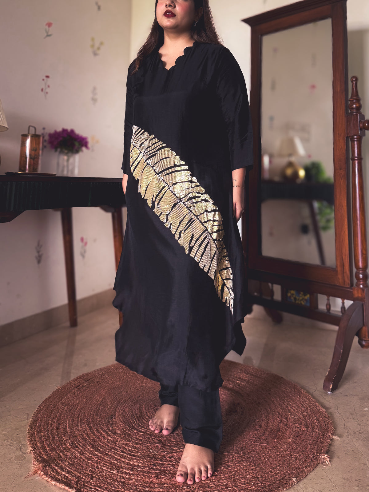 Aisha Black & Gold Sequin Hand-Embroidered Kurta Set