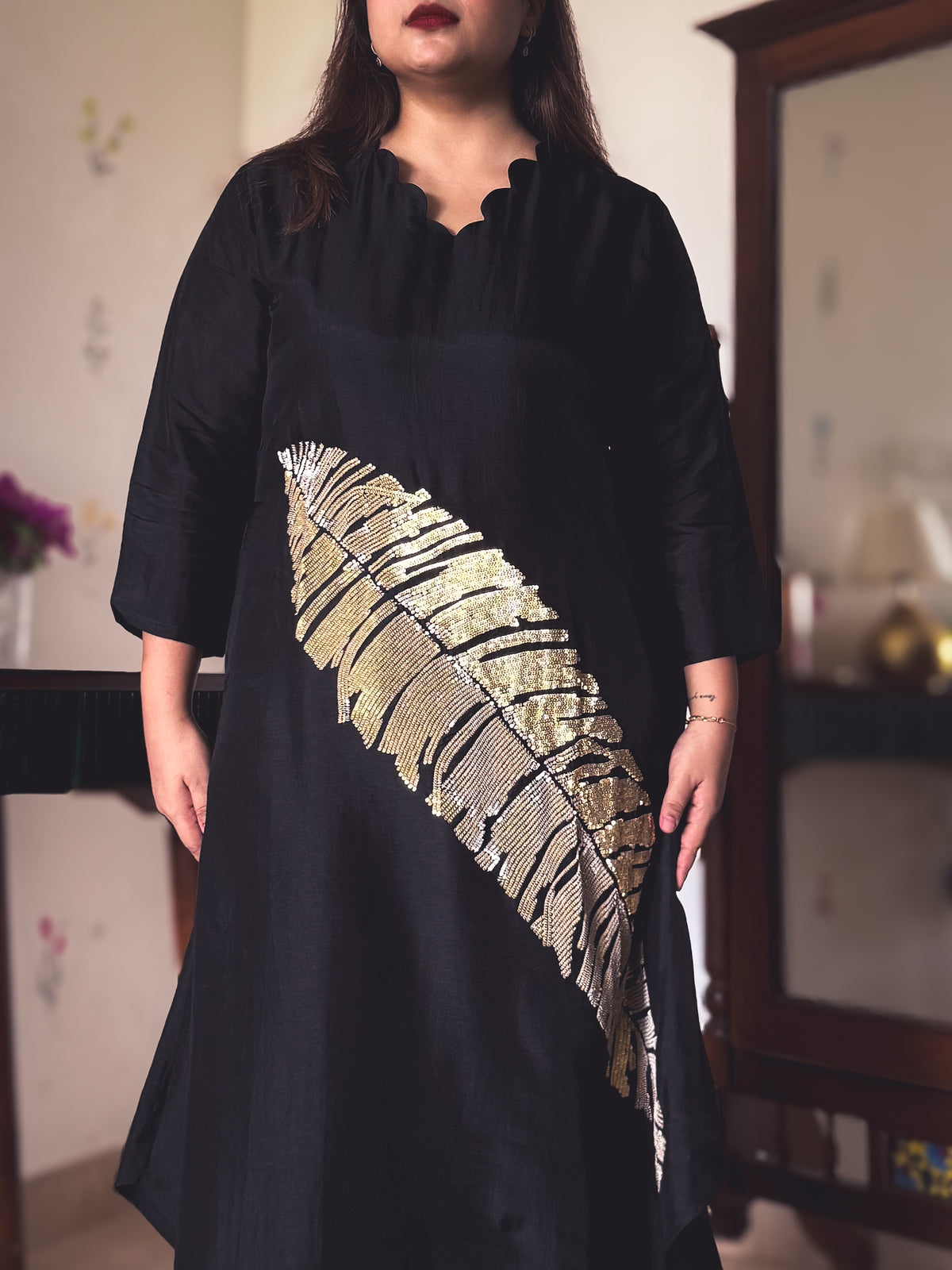Aisha Black & Gold Sequin Hand-Embroidered Kurta Set