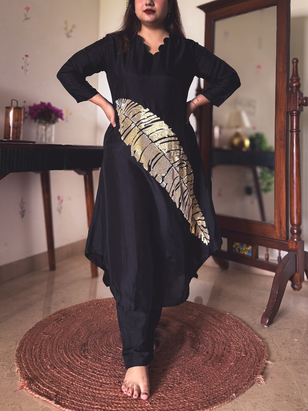 Aisha Black & Gold Sequin Hand-Embroidered Kurta Set