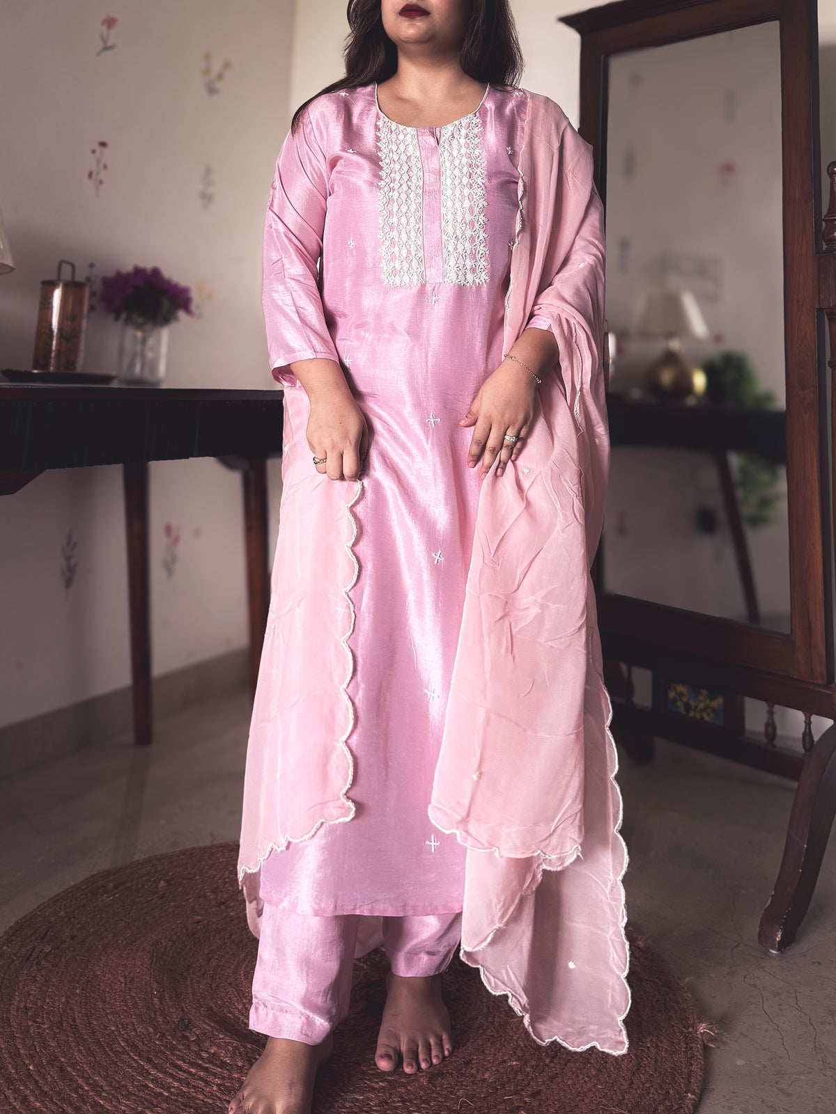 Pooja Blush Pink Hand-Embroidered Kurta Set