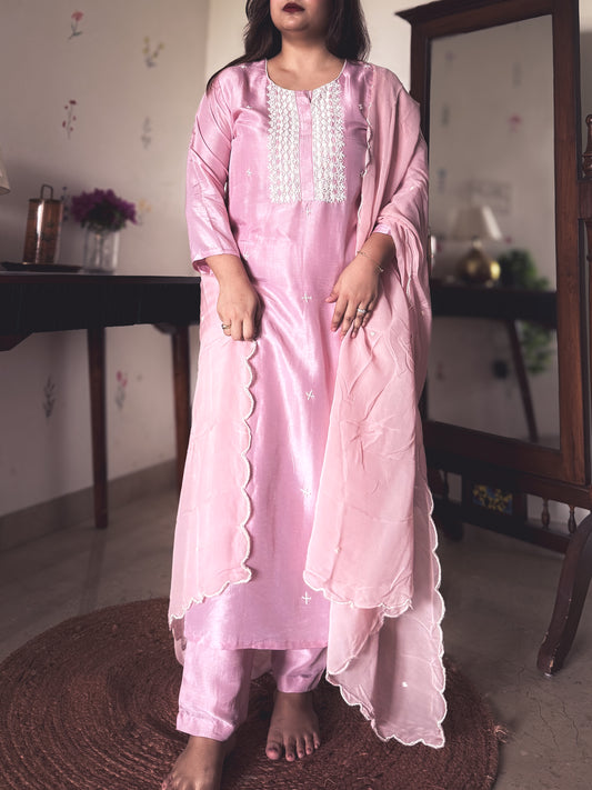 Pooja Blush Pink Hand-Embroidered Kurta Set