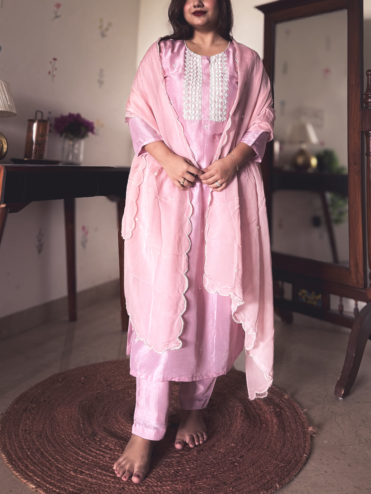 Pooja Blush Pink Hand-Embroidered Kurta Set