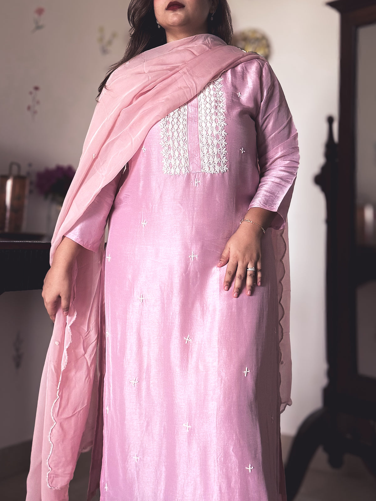 Pooja Blush Pink Hand-Embroidered Kurta Set