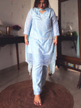 Load image into Gallery viewer, Tina Ice Blue Pearl-Embroidered Kurta Set
