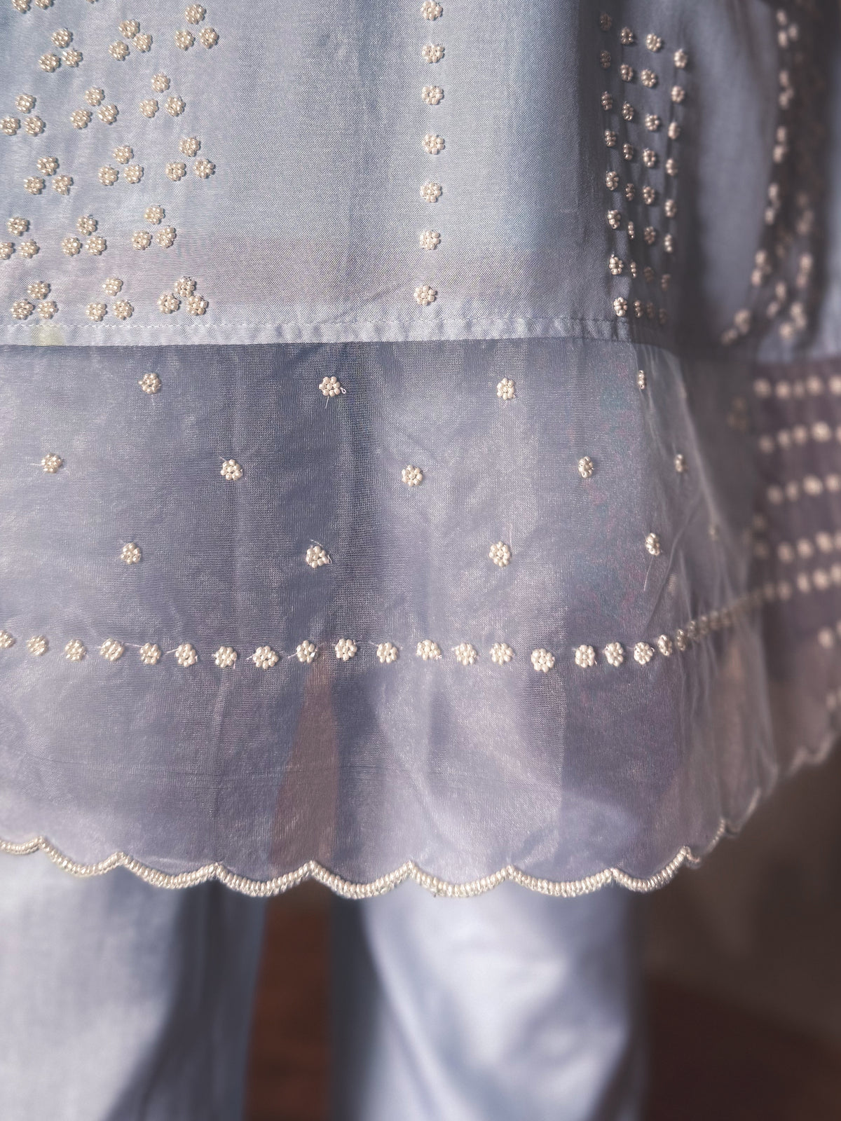Tina Ice Blue Pearl-Embroidered Kurta Set