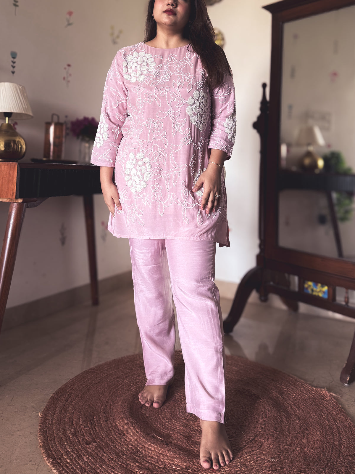 Shanaya Blush Pink Pearl-Embroidered Co-ord Set