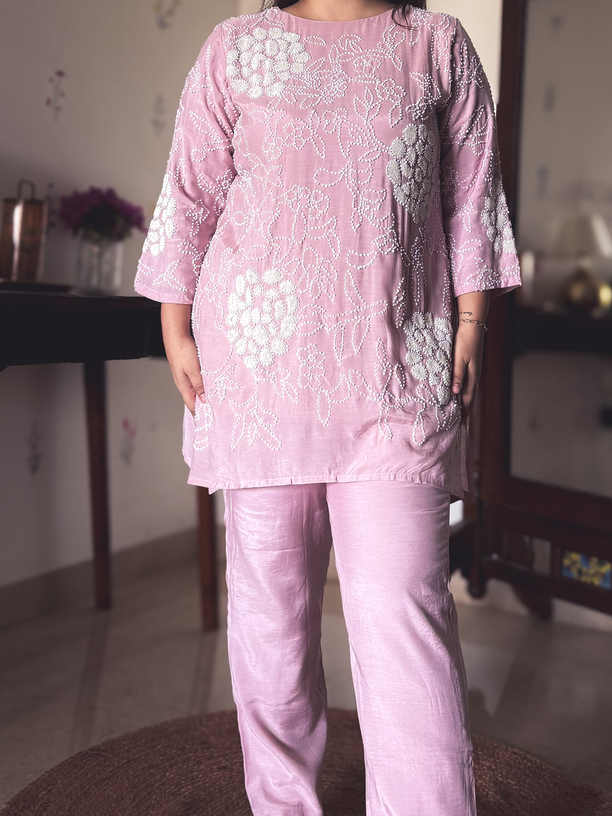 Shanaya Blush Pink Pearl-Embroidered Co-ord Set