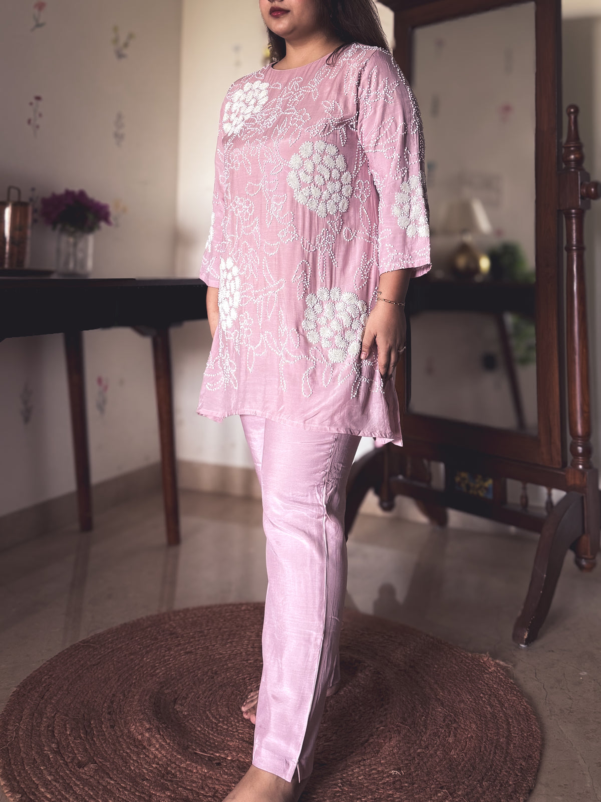 Shanaya Blush Pink Pearl-Embroidered Co-ord Set