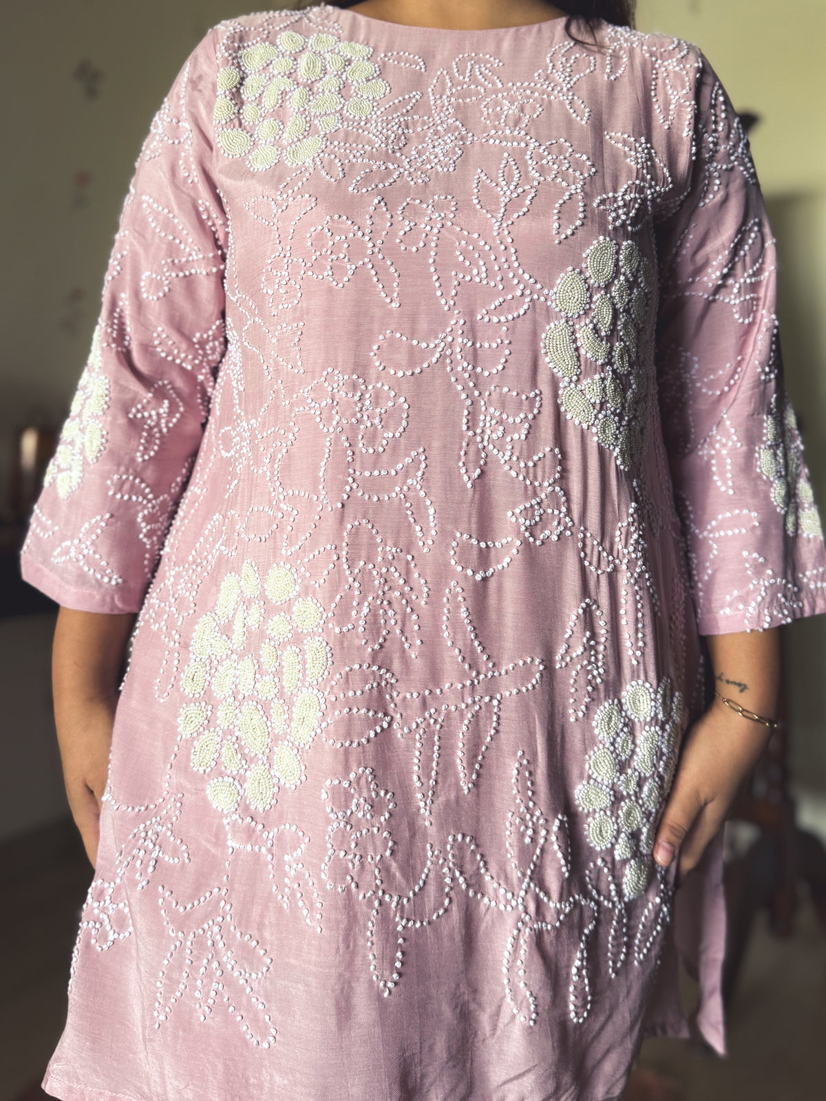 Shanaya Blush Pink Pearl-Embroidered Co-ord Set