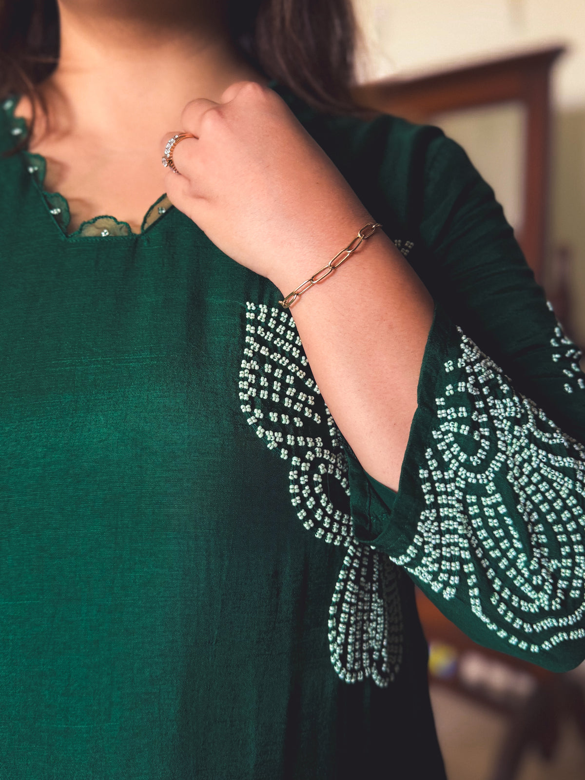 Zaara Emerald Green Hand-Embroidered Kurta Set