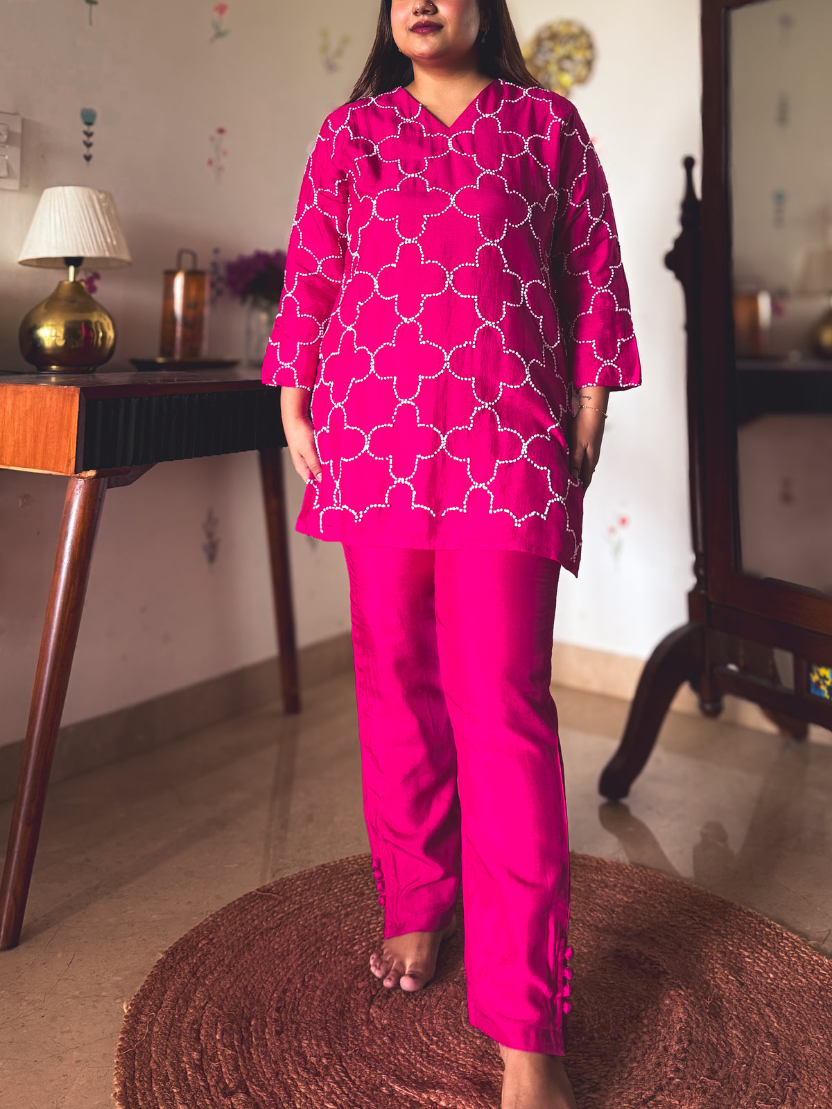Geet Fuchsia Threadwork Co-ord Set