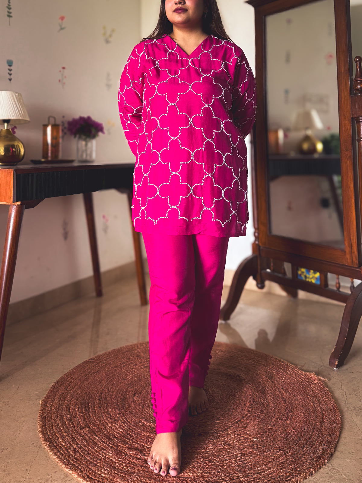 Geet Fuchsia Threadwork Co-ord Set