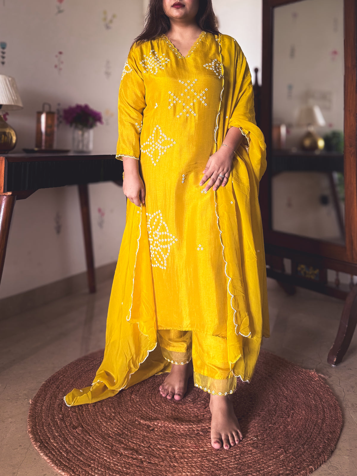 Basanti Mustard Yellow Hand-Embroidered Kurta Set