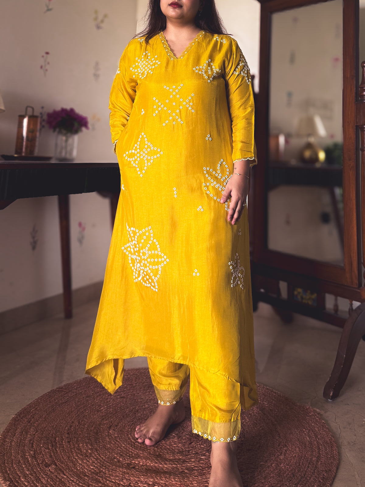 Basanti Mustard Yellow Hand-Embroidered Kurta Set