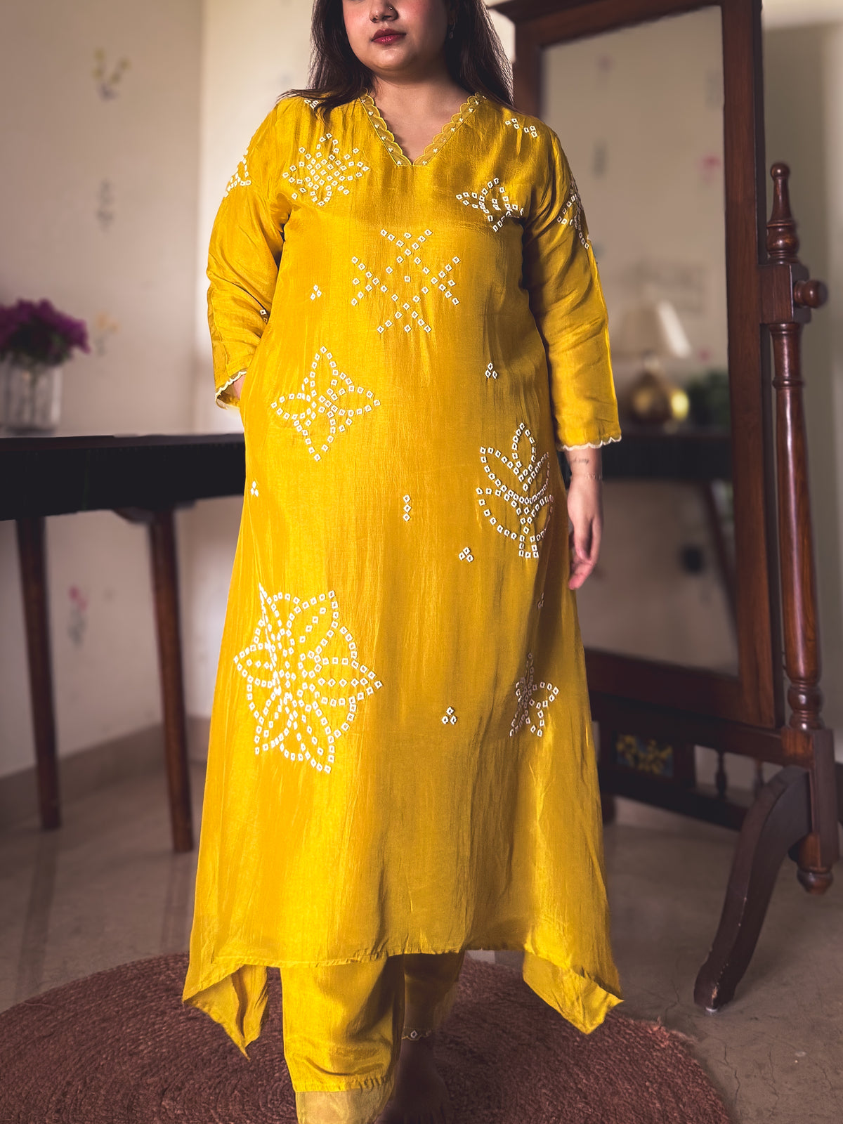 Basanti Mustard Yellow Hand-Embroidered Kurta Set