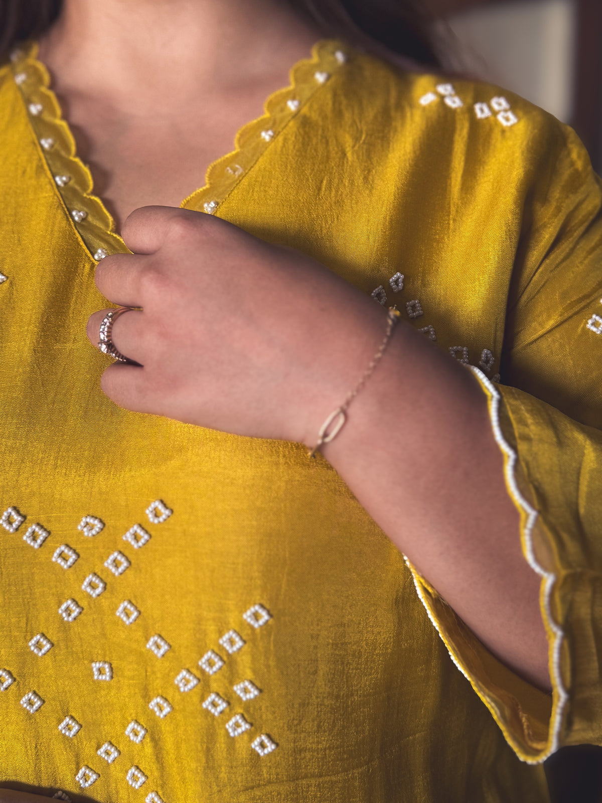 Basanti Mustard Yellow Hand-Embroidered Kurta Set