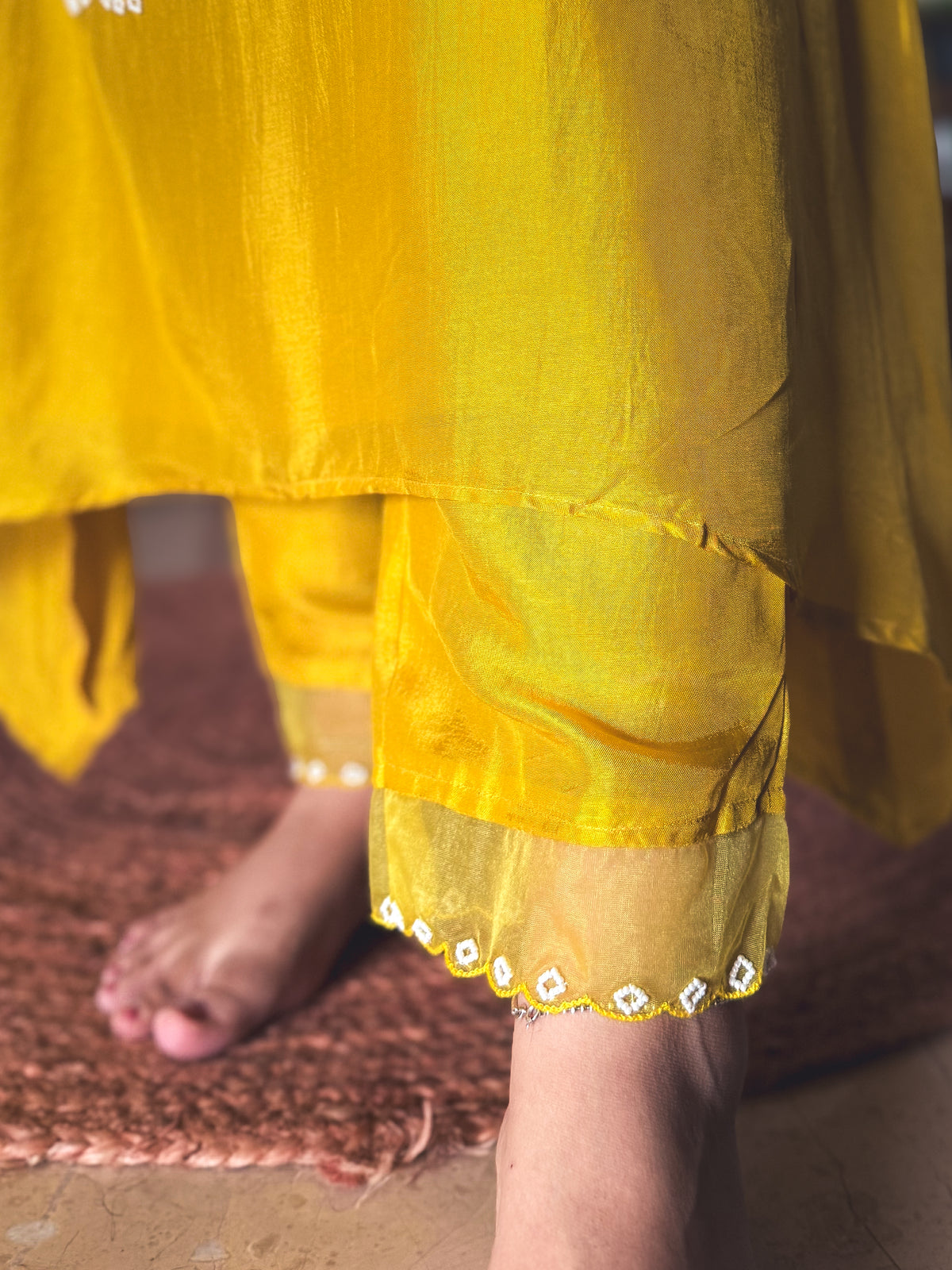 Basanti Mustard Yellow Hand-Embroidered Kurta Set