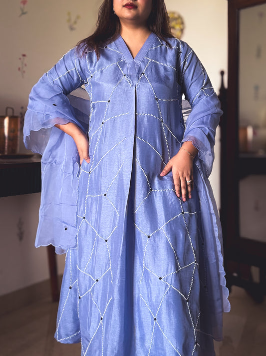 Piku Periwinkle Pearl-Embroidered Kurta Set