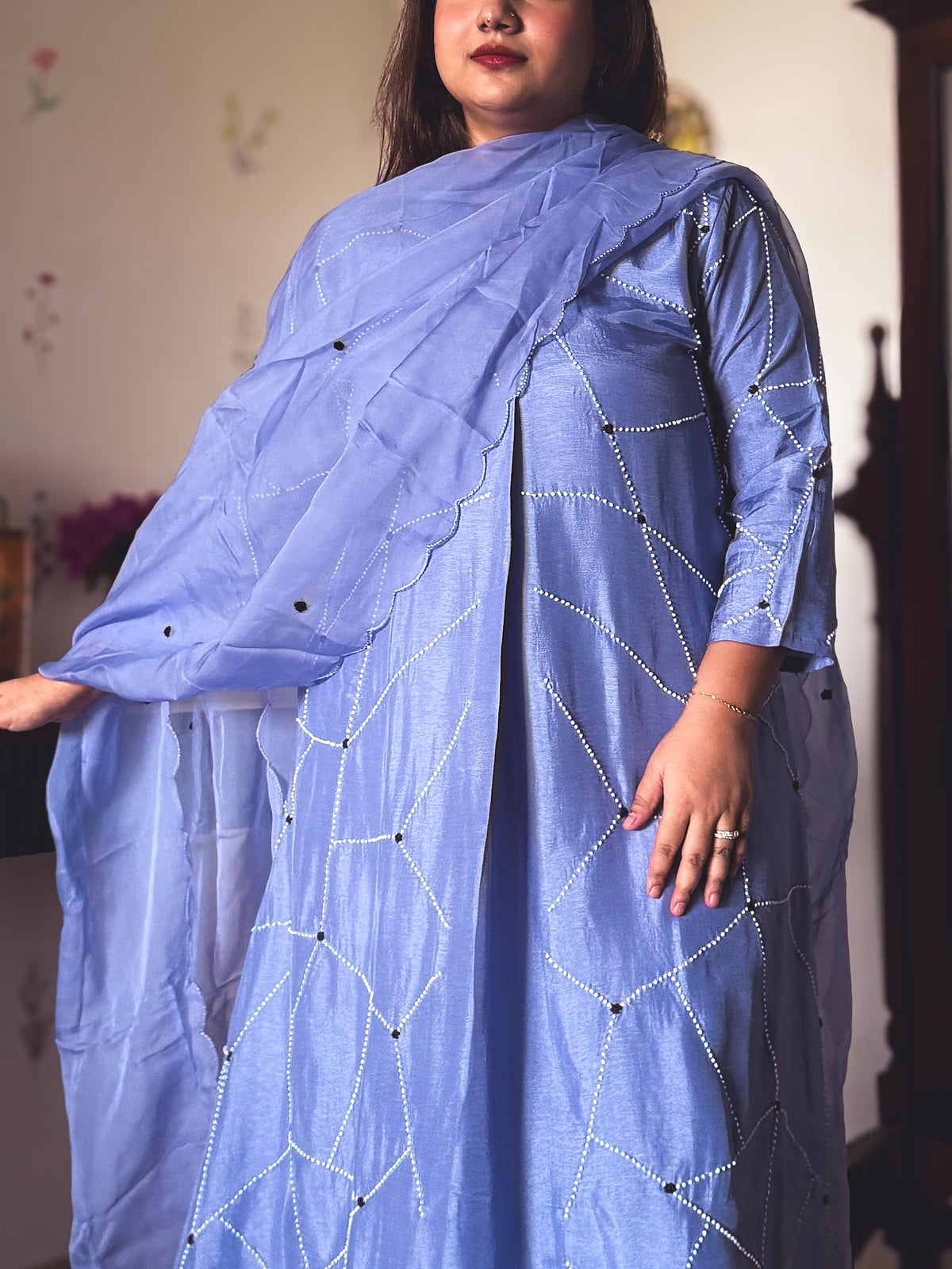 Piku Periwinkle Pearl-Embroidered Kurta Set