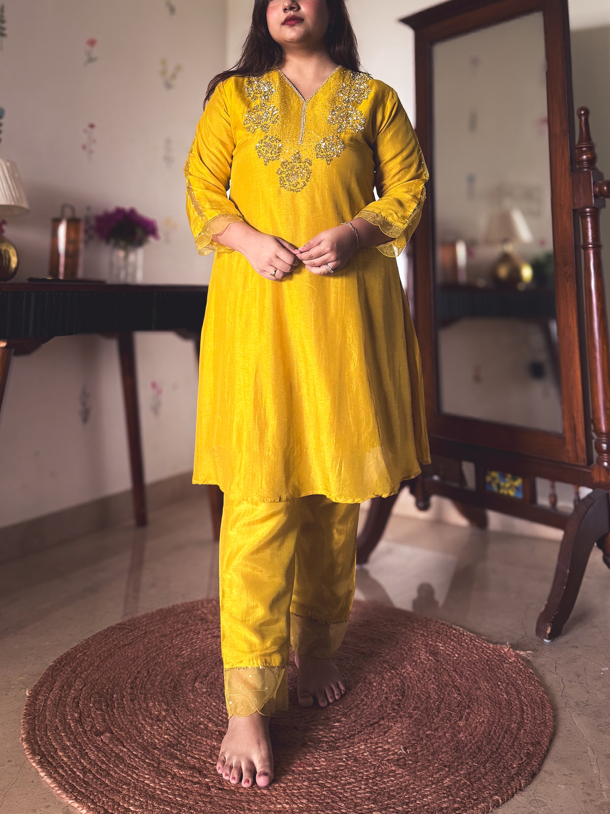 Mastani Mustard Gold Hand-Embroidered Kurta Set