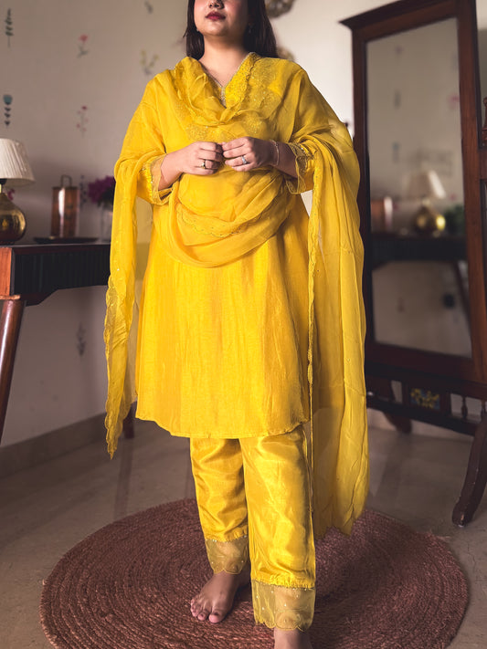 Mastani Mustard Gold Hand-Embroidered Kurta Set