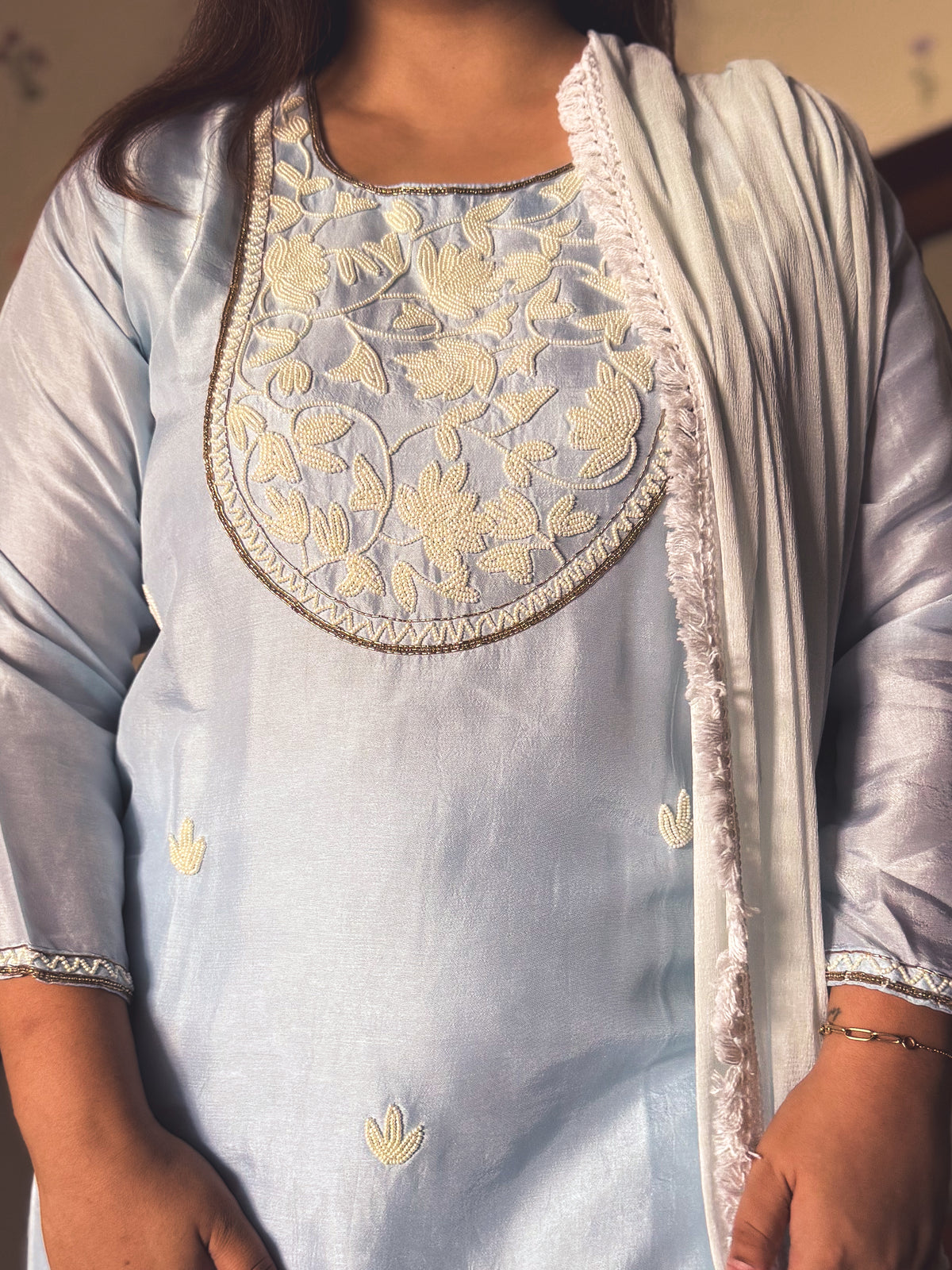 Chandni Powder Blue Hand-Embroidered Kurta Set