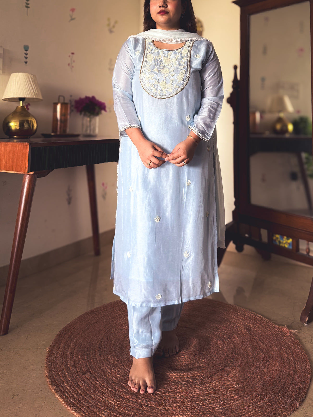 Chandni Powder Blue Hand-Embroidered Kurta Set