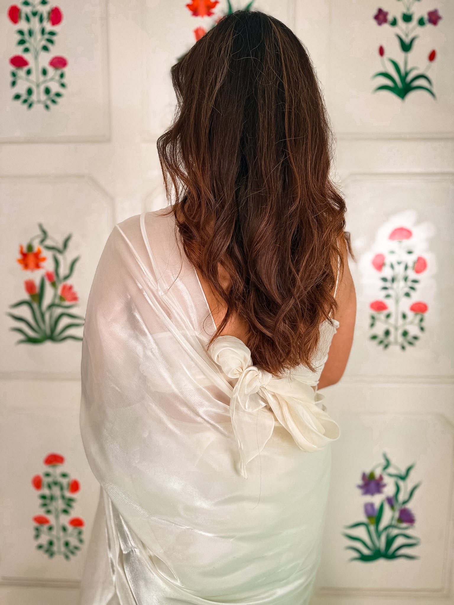 White Fooljhadi Sari Set